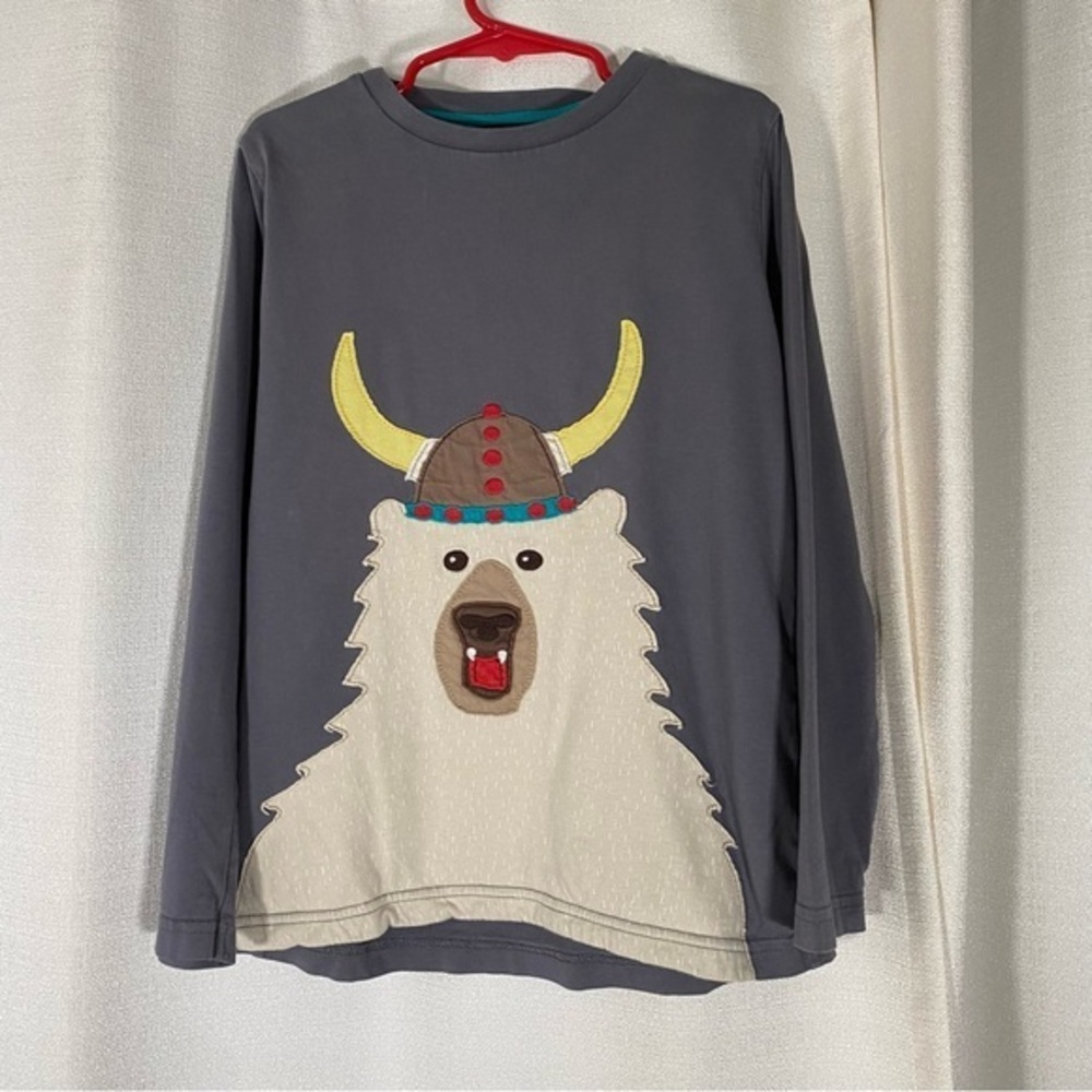 Mini Boden Gray Long Sleeve Tee with Polar Bear Viking Appliqué